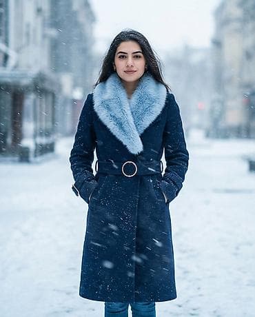 Qadın üst geyimləri 1) Göy palto - Dizə qədər uzunluq - İki yan — 2