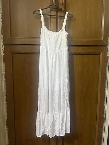 mexmer parca: Ağ rəngli uzun yay donu - Stil: Bohem/romantik, axıcı kəsim - Model — 2