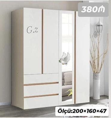 Yeni, 3 qapılı, Güzgülü, Ağ, Kupe, Düz dolab