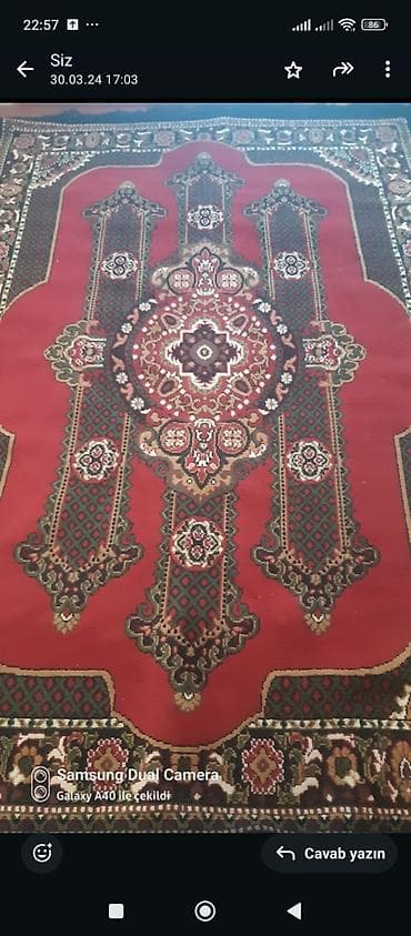 xalca uzerinde sekil: Qırmızı əsaslı klassik naxışlı xalça - Dizayn: Ortada dairəvi — 1