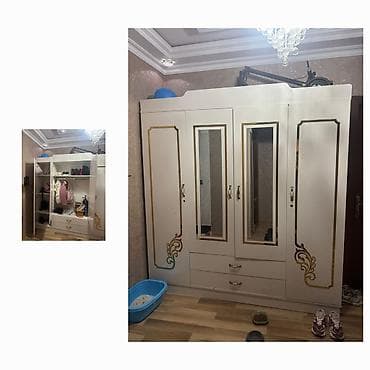 4 qapılı, Güzgülü, Ağ, Açılan, Düz dolab