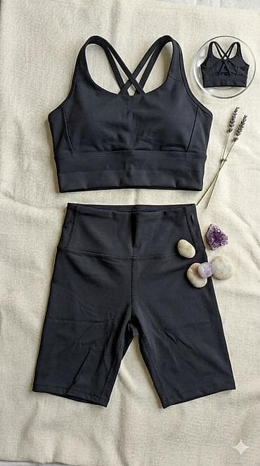 Qara rəngli idman dəsti – top və velosiped şortu - Material: elastik