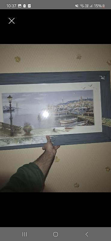 Dəniz mövzulu çərçivəli tablo - Mövzu: liman mənzərəsi – qayıqlar