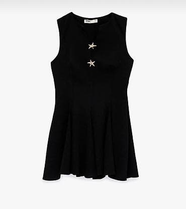мини: Qara qolsuz mini don - Rəng: klassik qara - Siluet: beldən yüngül — 2