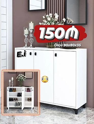acıq dolab: - Məhsul: Ağ rəngli mebel dəsti 1) Ayaqqabı dolabı – 3 qapılı, içəridə — 1