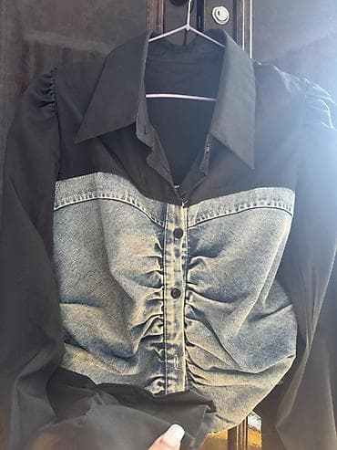 Qadın köynəyi – denim və şifon kombinasiyası - Dizayn: Üst hissədə