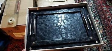 çan: Qara dəri fakturalı süfrə/tray dəsti - Dəst: 2 ədəd düzbucaqlı servis — 1