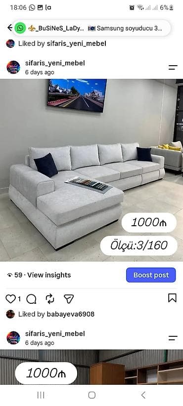 bal: Künc divan – açıq boz rəngdə, müasir minimal dizayn. - Ölçü: 3/160 — 1