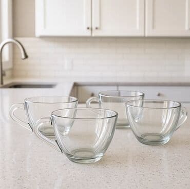 metbex qablari: Fincanlar, rəng - Ağ, Şüşə, 6 ədədli dəst, 250 ml, Çexiya — 1