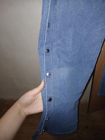 cins kombinezon: Mavi denim qadın cins şalvar Razmer : 31 beden - Kəsim: Düz/straight — 3