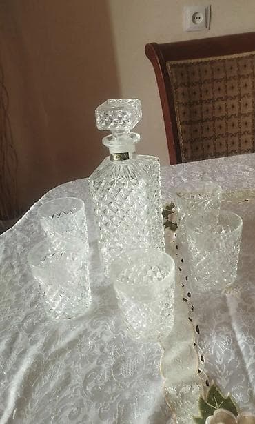 Kristal viski/likör dəsti - Set: 1 ədəd qapaqlı karaf + 6 ədəd stəkan