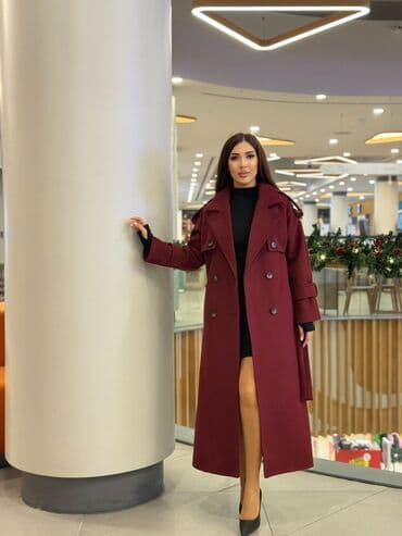 çimərlik geyimi: Qadın uzun palto – bordo rəng - Klassik ikiqat düymələmə — 1