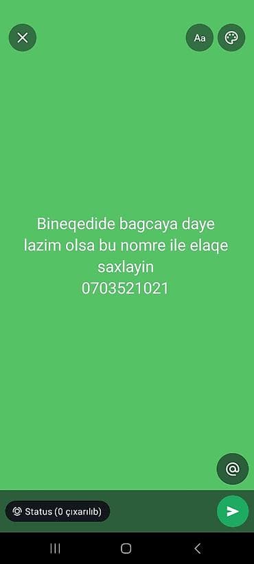 dayə iş: Bineqədi rayonunda bağça üçün dayə xidməti. Xidmətlər: - Uşaqların — 1