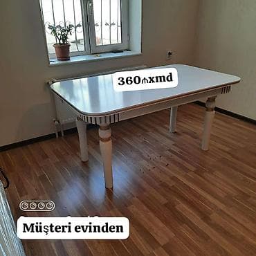 qusar mebel: Ağ rəngdə yemək/mətbəx masası - Material: laminat/sərt MDF üst səth — 1
