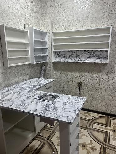 Mərmər naxışlı mətbəx mebeli dəsti - Ağ rəngli, minimalist dizaynlı