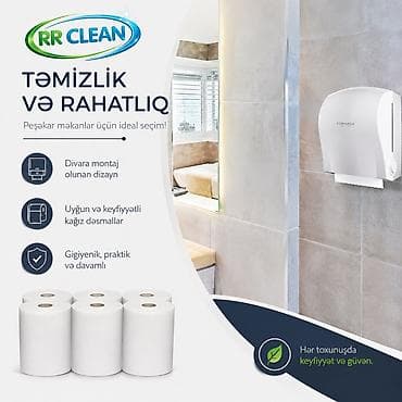 Kağız dəsmallar: Divara montaj olunan kağız dəsmal dispenseri və rulon kağız dəsmallar — 2