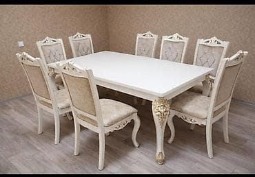 masa ve oturacaqlar: Qonaq otağı üçün, İşlənmiş, Kvadrat masa, 8 stul — 1