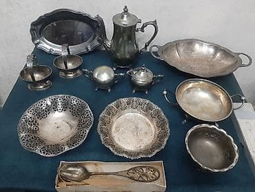 Çay dəsti, rəng - Gümüşü, Metal