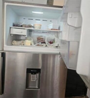 2ci əl qaz peçi: İkiqat qapılı, üstdən donduruculu inox (paslanmayan polad rəng) — 3