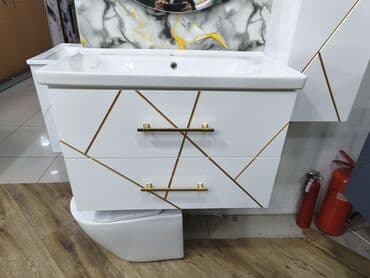 Умывальники, тюльпаны: Hamam mebeli dəsti – lavabo, alt dolab və asma şkaf - Üslub: müasir — 2