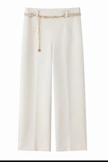 Zərif ağ rəngdə qadın şalvar - Model: palazzo/straight-cut, 7/8 qısa