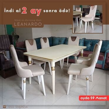 oturacaqlarin uzlenmesi: Mətbəx üçün, Yeni, Açılan, Dördbucaq masa, 6 stul — 4