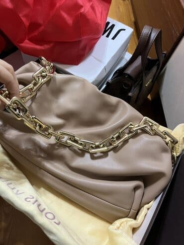 sep sekilleri: Premium klass Zəncirli bej çanta - Rəng: isti bej/taffeta - Material — 1