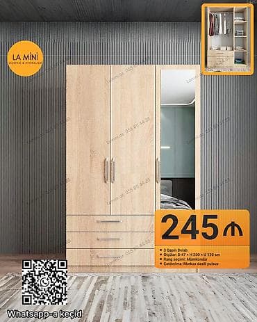 dolablar paltar: 3 qapılı paltar dolabı – lakonik və minimal dizayn. Xüsusiyyətlər: - — 1