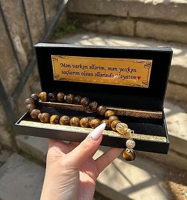 Чётки: Təbii “Pələng gözü” daşlarından hazırlanmış zərif təsbeh - Material — 1