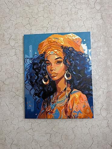 qanli el sekilleri: 🎨 Müasir üslubda əl işi tablo – “Etnik qadın portreti” Zövqlə — 2