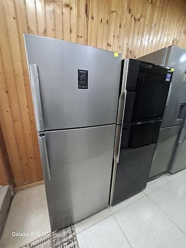 Paslanmayan polad korpuslu, iki qapılı soyuducu - Üstdə dondurucu