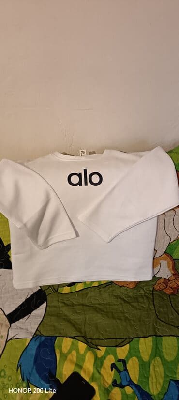 Uşaq üçün ağ sweatshirt - Brend yazısı: “alo” (ön hissədə qara loqo lalafo.az -da Uşaq üçün ağ sweatshirt - Brend yazısı: “alo” (ön hissədə qara loqo