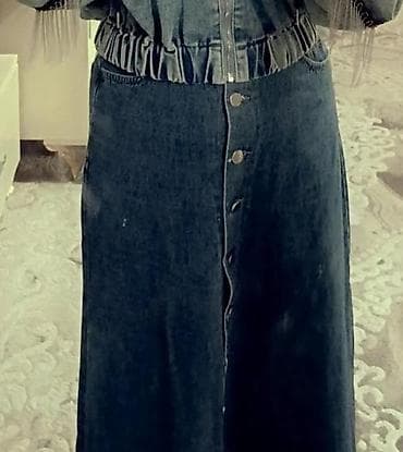 Denim ətək - Material: qalın denim (cins parça) - Rəng: tünd — 1