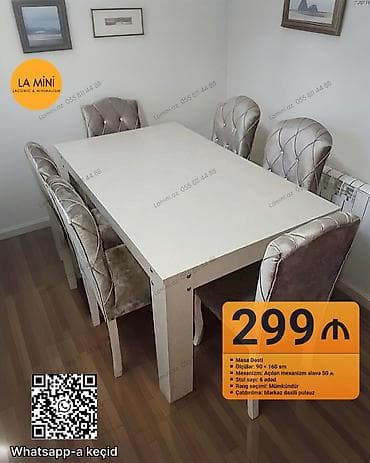 Qonaq otağı üçün, Açılan, Dördbucaq masa, 6 stul