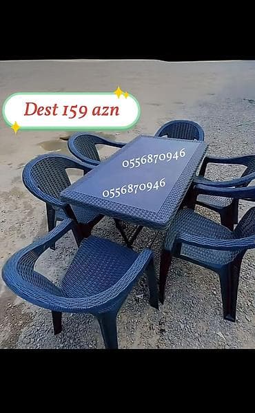 heyet gulleri ve adlari: Həyət/bağ üçün mebel dəsti: - Komplekt: 1 masa + 6 stul - Masa ölçüsü — 3