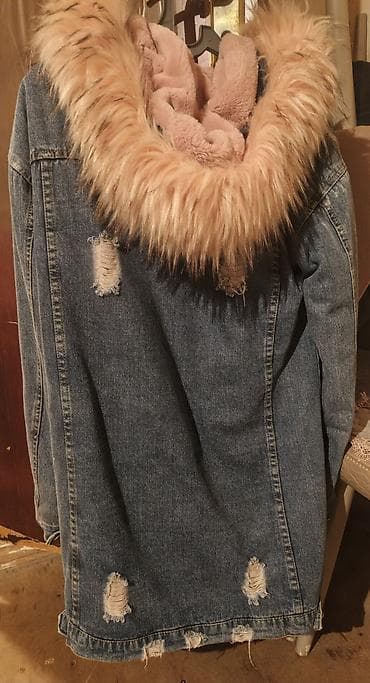 Женская одежда: Qadınlar üçün kapüşonlu cins palto - Material: klassik mavı denim — 2