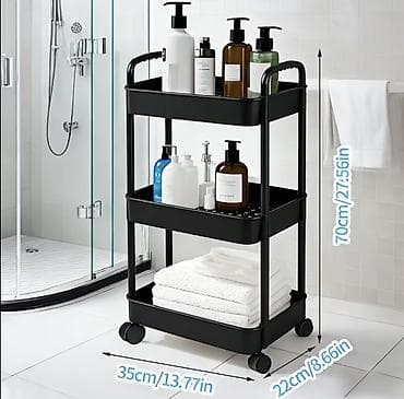 hamam mebeli: 3 mərtəbəli təkərli təşkilatçı rəf – dar məkanlar üçün - Ölçülər — 2