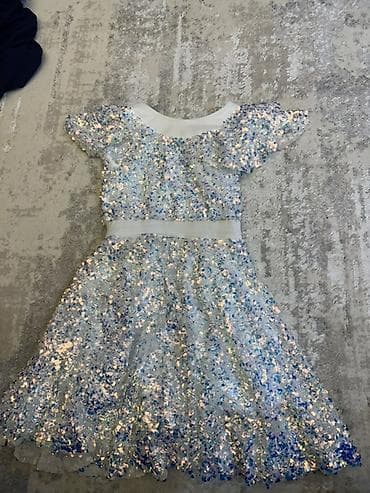 preline baby: Uşaq geyim dəsti - Parlaq payetli qız paltarı: açıq mavi-ağ tonlarda — 1