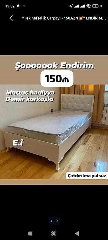 yataq çarpayısı: Təknəfərlik çarpayı, Matras ilə — 3