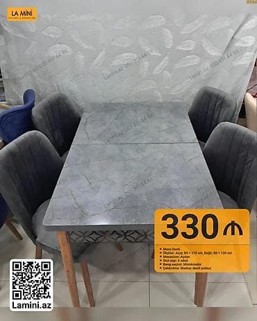 Mətbəx üçün, Açılan, Dördbucaq masa, 4 stul — 1