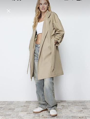 Qadın trençkot – bej rəng - Klassik dizaynlı, dizə qədər uzunluq - — 2