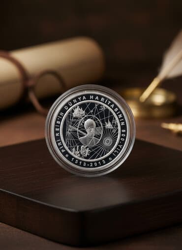 qizil onluq qiymeti 2020: PİRİ Reısin dünya haritası. 50 lira,2013 il,Ag 925 31,47gr — 1