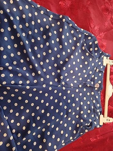 buggy şalvar: Mavi rəngli, ağ xallı qadın şalvarı - Kəsim: geniş paça (palazzo — 3