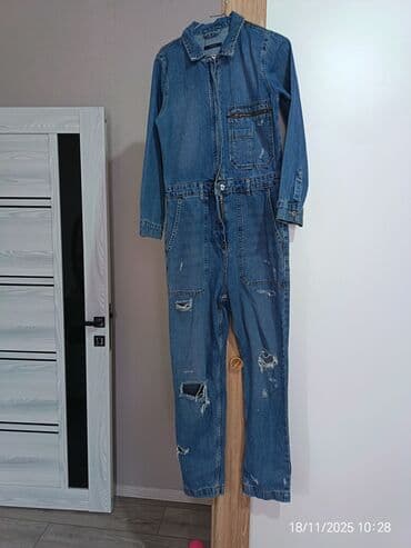 qode qadın ətəkləri: Denim kombinezon - Material: klassik mavi denim - Model: uzunqol, düz — 1