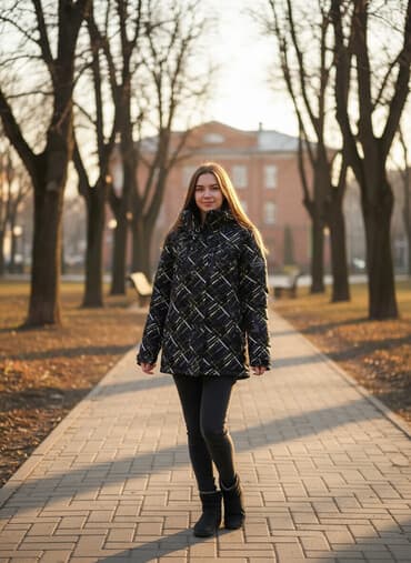 sarı rəngli kişi gödəkçəsi: Qışlıq kapüşonlu üst geyimi - Rəng: qara fon üzərində ağ və sarı — 1