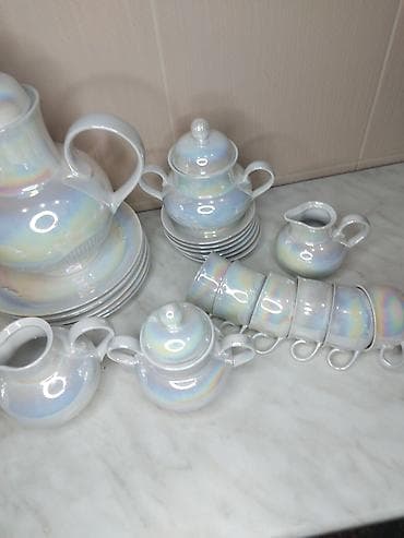 çay servis: Çay dəsti, rəng - Ağ, Farfor, 6 nəfərlik, SSRİ — 3
