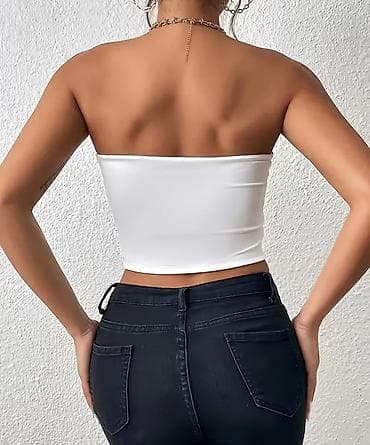 Ağ rəngli qadın strapless kroptop - Model: boru kəsimli strapless
