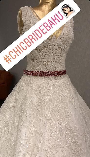Свадебные платья и аксессуары: Zərif krujevalı gəlinlik - Siluet: A kesim - Üst hissə: V-yaxa ön — 1