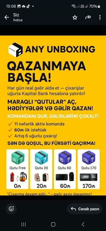 ANY UNBOXING – Qazanmağa başla! Hər gün real gəlir əldə et