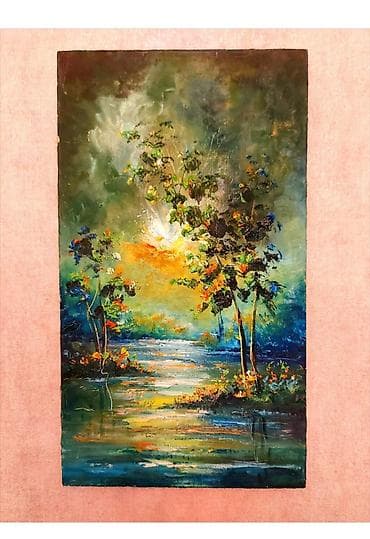 Mövzu: Yağlı boya mənzərə tablosu – günbatımı və göl mənzərəsi lalafo.az -da Mövzu: Yağlı boya mənzərə tablosu – günbatımı və göl mənzərəsi